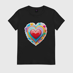 Футболка хлопковая женская Сердце с маленькими сердечками, цвет: черный