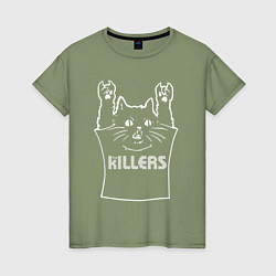 Футболка хлопковая женская The Killers - cat rock, цвет: авокадо