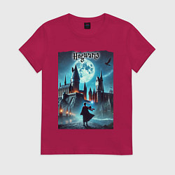 Футболка хлопковая женская Nightly Hogwarts - neon glow, цвет: маджента