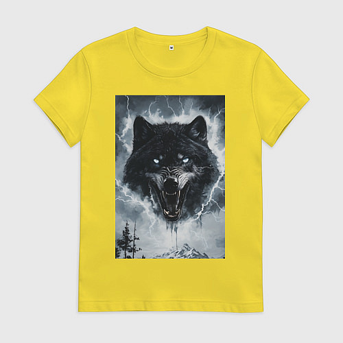 Женская футболка Волк с оскаленной пастью / Желтый – фото 1