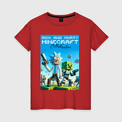 Футболка хлопковая женская Rick and Morty Minecraft - collaboration, цвет: красный