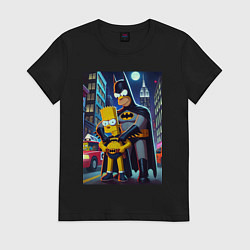 Футболка хлопковая женская Batsimpson with son Bart - ai art fantasy, цвет: черный