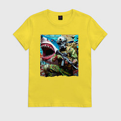 Футболка хлопковая женская Shark and warrior - graffiti, цвет: желтый