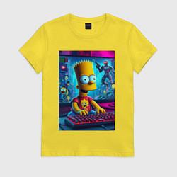 Футболка хлопковая женская Барт Симпсон увлёкся игрой, цвет: желтый