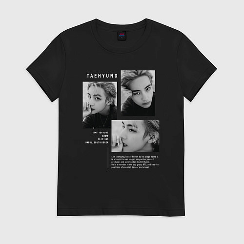 Женская футболка Taehyung bts black-white / Черный – фото 1