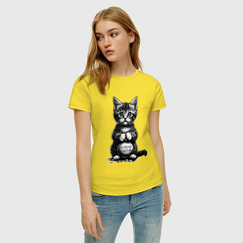 Женская футболка Котенок преступник разбил новогодний шарик / Желтый – фото 3