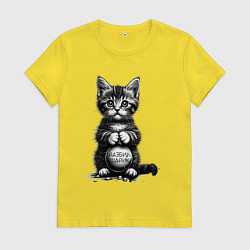 Женская футболка Котенок преступник разбил новогодний шарик