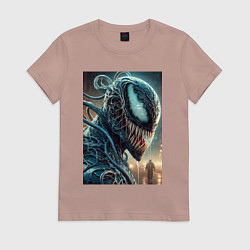Футболка хлопковая женская Веном в профиль - нейроарт фантазия, цвет: пыльно-розовый