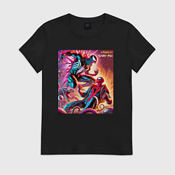 Футболка хлопковая женская Spider-man vs Venom ai art fantasy, цвет: черный