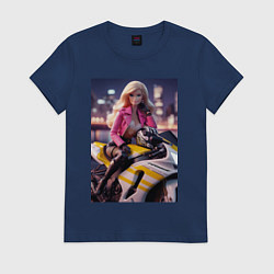 Женская футболка Barbie on a Kawasaki sports motorcycle