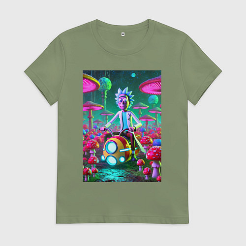 Женская футболка Рик на космическом мотоцикле - нейроарт / Авокадо – фото 1