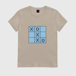 Футболка хлопковая женская Игра крестики-нолики, цвет: миндальный