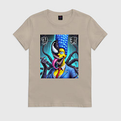 Футболка хлопковая женская Веном вселился в Мардж Симпсон - прикол, цвет: миндальный