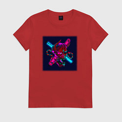 Футболка хлопковая женская Неоновый демон они, цвет: красный
