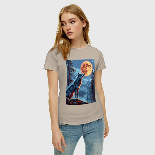 Женская футболка Волк и луна / Миндальный – фото 3