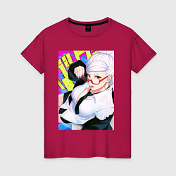 Футболка хлопковая женская Дандадан: Бабка Момо, цвет: маджента