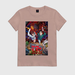 Футболка хлопковая женская Дандадан: Момо и Кэн, цвет: пыльно-розовый