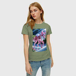 Футболка хлопковая женская Кристальный волк на снегу, цвет: авокадо — фото 2