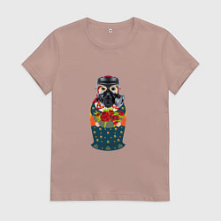 Футболка хлопковая женская Матрёшка в противогазе, цвет: пыльно-розовый