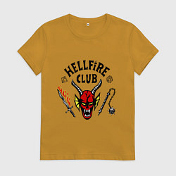 Футболка хлопковая женская Stranger things - hellfire club, цвет: горчичный