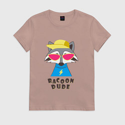 Футболка хлопковая женская Чува енот, цвет: пыльно-розовый