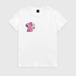 Футболка хлопковая женская Ангел из Стича - поцелуй парная, цвет: белый