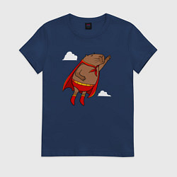Футболка хлопковая женская Капибара супергерой, цвет: тёмно-синий