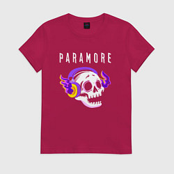 Футболка хлопковая женская Paramore - неоновый череп, цвет: маджента