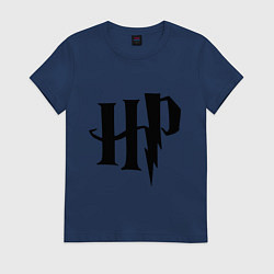 Футболка хлопковая женская Гарри Поттер - логотип, цвет: тёмно-синий