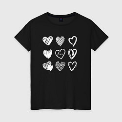 Футболка хлопковая женская Hearts love hand draw, цвет: черный