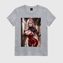 Футболка хлопковая женская Девушка в коридоре, цвет: меланж