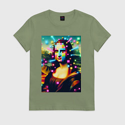 Женская футболка Мона Лиза и неоновые кубики - стилизация