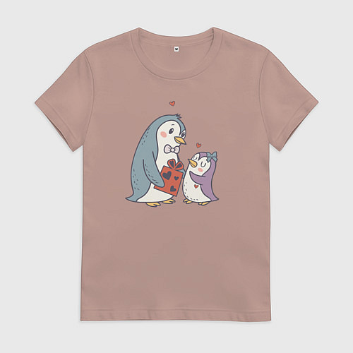 Женская футболка Парочка влюбленных пингвинов / Пыльно-розовый – фото 1