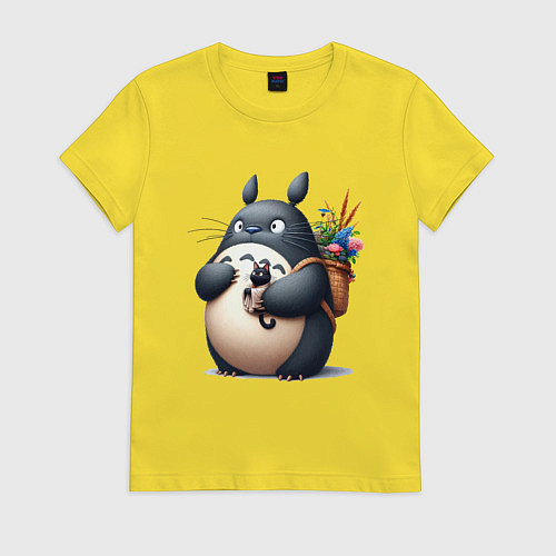 Женская футболка Totoro and black cat - anime / Желтый – фото 1