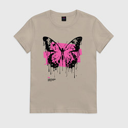 Футболка хлопковая женская Emo butterfly, цвет: миндальный