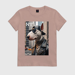 Футболка хлопковая женская Чувак бультерьер житель Нью-Йорка, цвет: пыльно-розовый