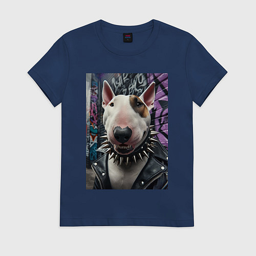 Женская футболка Морда крутого бультерьера / Тёмно-синий – фото 1