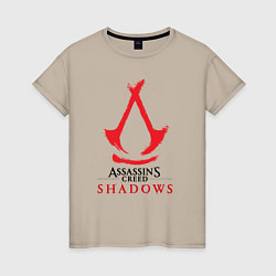 Футболка хлопковая женская Assassins Creed Shadows - badge, цвет: миндальный