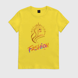 Футболка хлопковая женская Fashion - портрет девушки, цвет: желтый