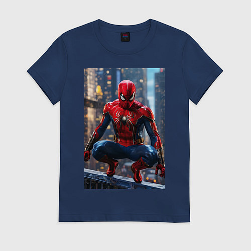 Женская футболка Человек-паук на страже / Тёмно-синий – фото 1