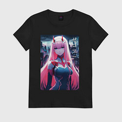 Футболка хлопковая женская Darling in the Franxx - zero two - ai art, цвет: черный