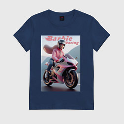 Футболка хлопковая женская Барби на спортивном байке - экстрим, цвет: тёмно-синий