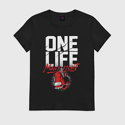 Футболка хлопковая женская One life many fight, цвет: черный