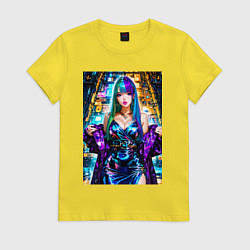 Футболка хлопковая женская Девушка поп идол, цвет: желтый
