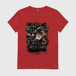Футболка хлопковая женская Спортивный мотоцикл кастом байк, цвет: красный