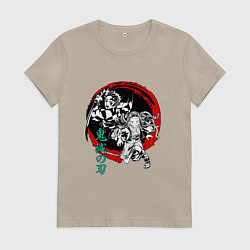 Футболка хлопковая женская Клинок рассекающий демонов Незуко и Тандзиро круг, цвет: миндальный