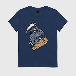 Футболка хлопковая женская Смерть на скейте, цвет: тёмно-синий