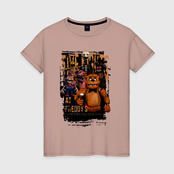 Футболка хлопковая женская Аниматроники из Five Nights at Freddys, цвет: пыльно-розовый