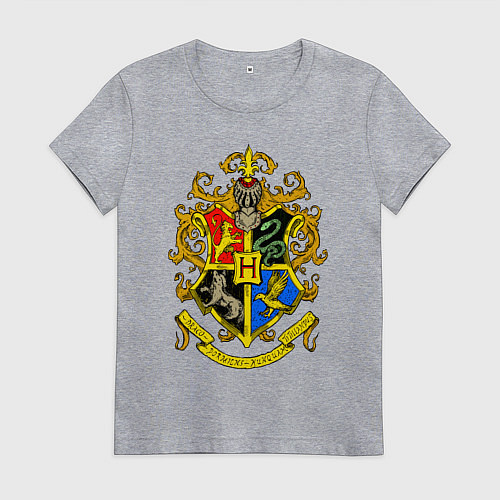 Женская футболка Хогвартс - герб / Меланж – фото 1