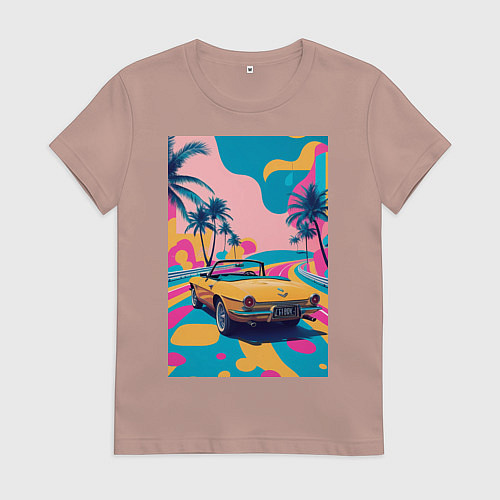 Женская футболка Кабриолет едет по тропическому острову / Пыльно-розовый – фото 1